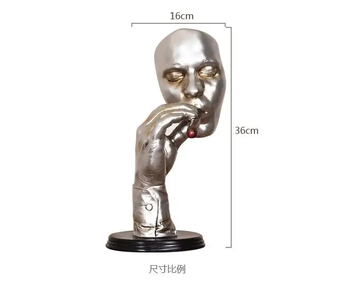 Creative Face Statue of Smoker Resin Figurine, Abstract Sculpture, Man Smoking Cigar Character Artwor