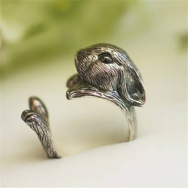 Vintage Adjustable Netherland Dwarf rabbit Ring High Quality Brand Designer Men rabbit Rings Women Animal Jewelry