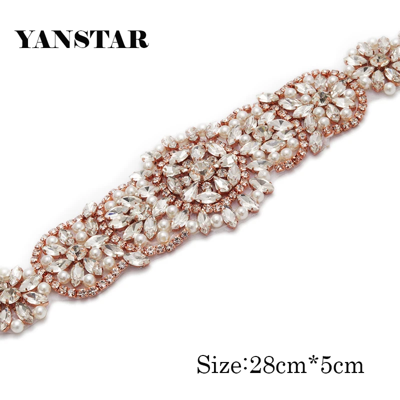 

YANSTAR 30PCS Wedding Dress Belt Rose Gold crystal Rhinestone Applique For Bridal Gown Sash DIY wedding decoration YS988