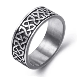 Elfasio 8mm Men Celtic Knot Stainless Steel Ring Band Vintage Jewelry Size 7-15