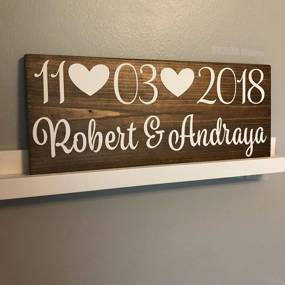 Wedding Engagement Date Sign Stickers Custom Groom Bride Name Vinyl Wall Decal Wooden Personalised Gifts for Wedding Z290