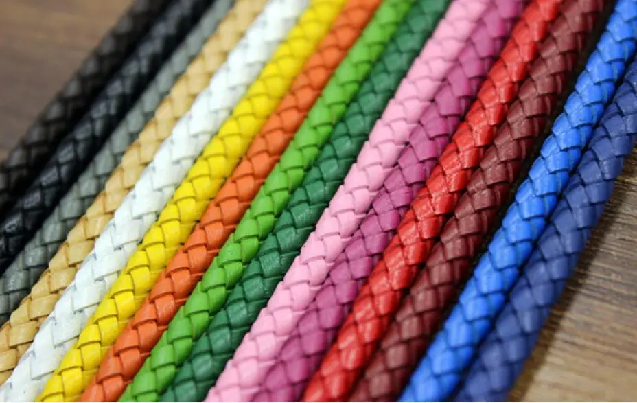 Free shipping Multi Color 10Meters 32.8 feet  Leather Cord 4mm Round Braided Bolo Genuine Leather Cord