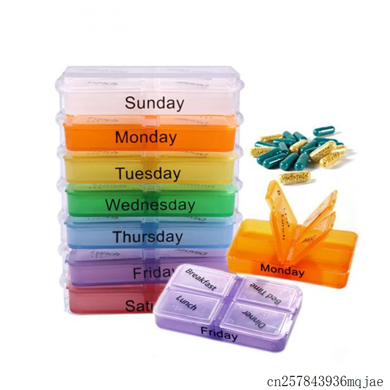 200 Sets Medicine Tablet Holder Dispenser Organizer 7 Days Storage Pill Box Case Weekly Sorter Box Container Splitters