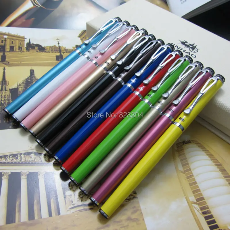 

12 colors wholesale trade finance Ultrafine fountain pen pen jinhao effort clip the top silver metal pen diamond gift pen