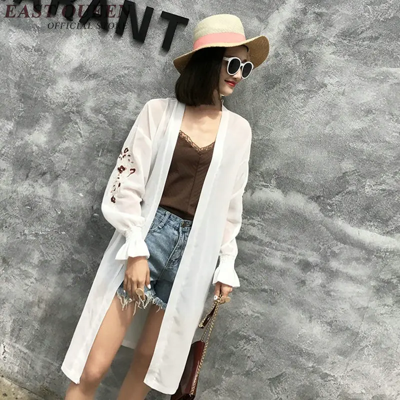 Mùa hè Cardigan Phụ Nữ 2018 Mới Đến Mùa Hè Dài Cardigan Phơi Ngoài Nắng Không Phai Thời Trang Phồng Tay Áo Bikini Bìa Up Blusas Top NN0400 ÔNG