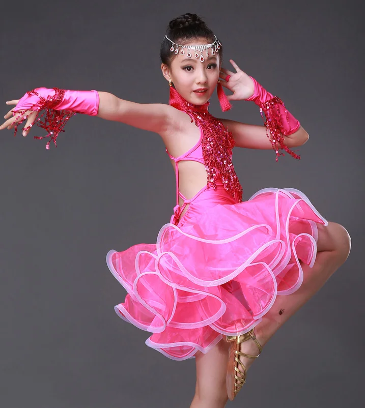 New Design Girls Latin Dance Dresses Professional Sequin Tassel Latin Dress Ballroom Clothes Salsa Dancewear Dancing Costumes