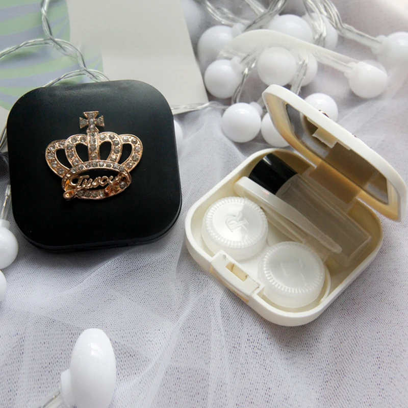 Leuke Contactlenzen Case Crown Ontwerp Reizen Lens Box Set Met Spiegel Eye Lenzen Houder Container Voor Cosmetische Contact Lens