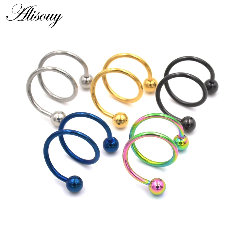 Alisouy 1PC 16G/1.2mm ear plug 7 Color Double Twister Spiral Ear Cartilage Hedix Piercing Helix Piercing Nose Ring Body Jewelry