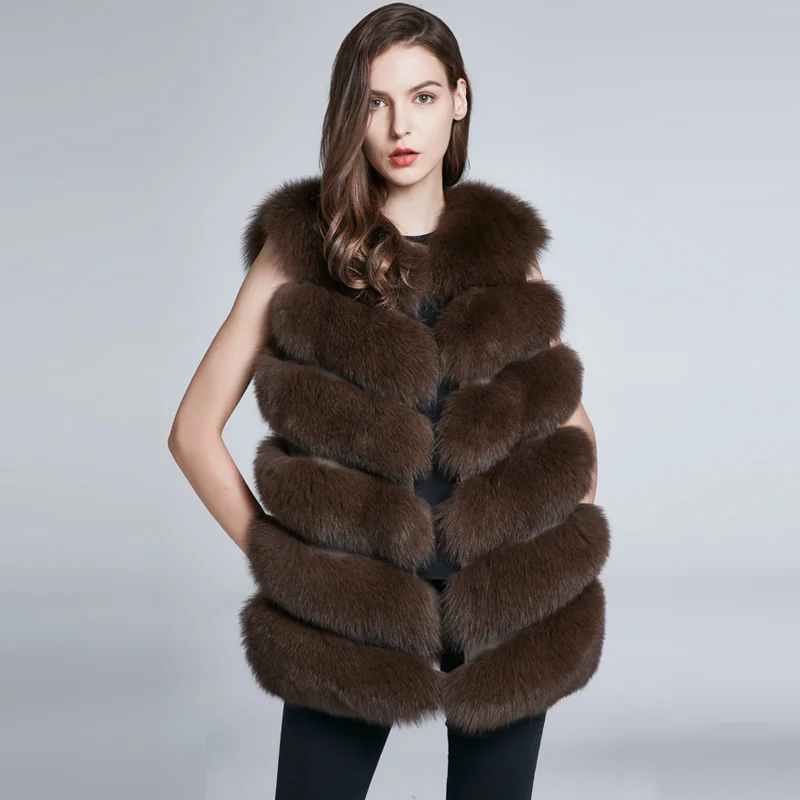 JKP Winter Women Natural Fox Fur Coat Medium-long High Quality Real Fur Sleeveless Vest Fashion Keep Warm Leather Top H6X-65C