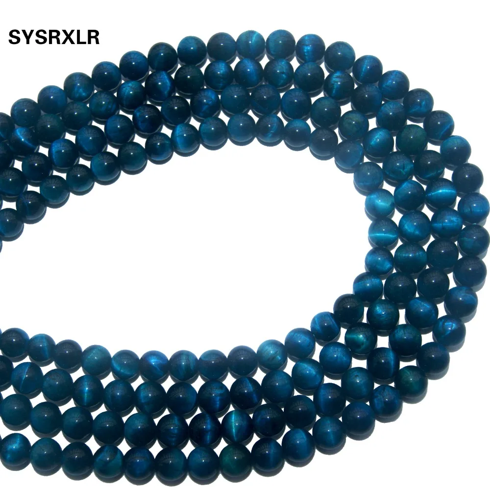 Wholesale Natural Blue Zircon Tiger Eye Gem Stone Beads For Jewelry Making DIY Bracelet Necklace 4 6 8 10 12 MM Strand 15''