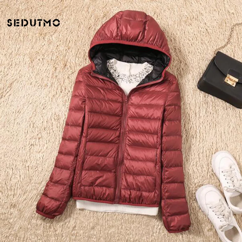 SEDUTMO Winter Duck Down Coat Women Ultra Light Hooded Jackets Two Side Wear Coat Spring Puffer Jacket ED602