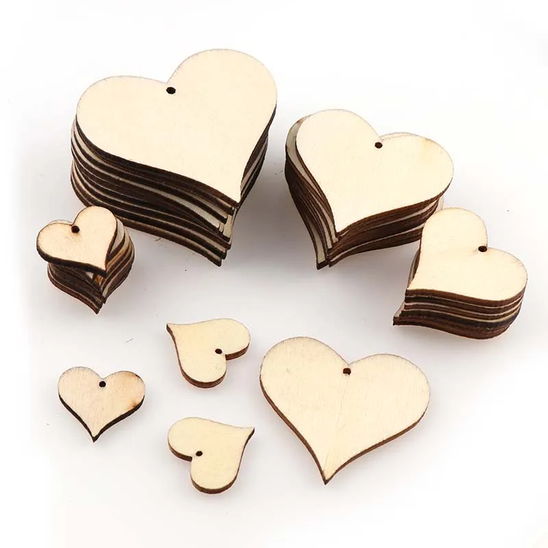 In bianco di Legno Del Cuore di Fette di Dischi di Cerimonia Nuziale Di Natale Ornamenti di Legno di Forme di Cuore Craft Wedding Guestbook