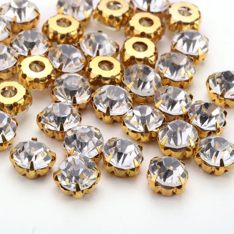 Multi Sizes Crystal Acrylic Sew On Rhinestones with Silver/Gold Claw Flatback Sewing beads For Wedding Dress DIY Crafts