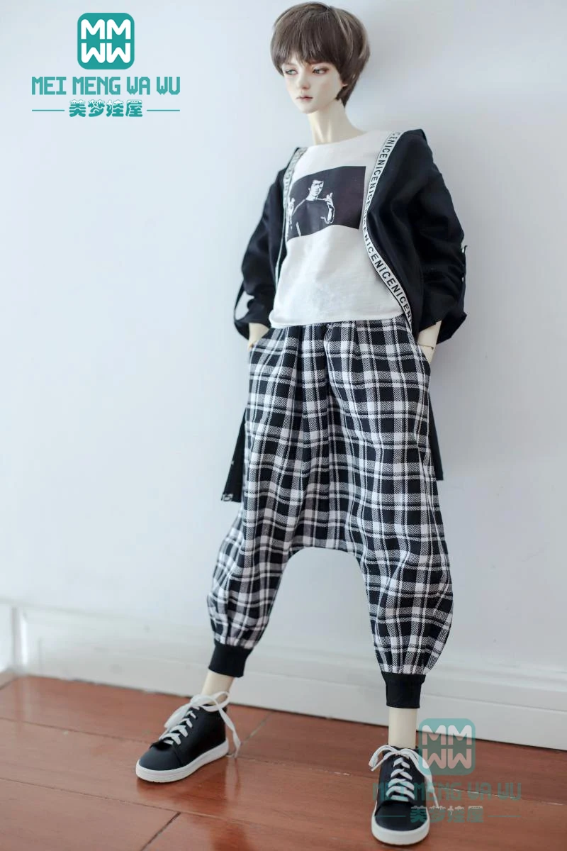 Fit 65--75cm BJD Doll Clothes uncle Fashion plaid harem pants Long coat Jacket trousers Toys Gift