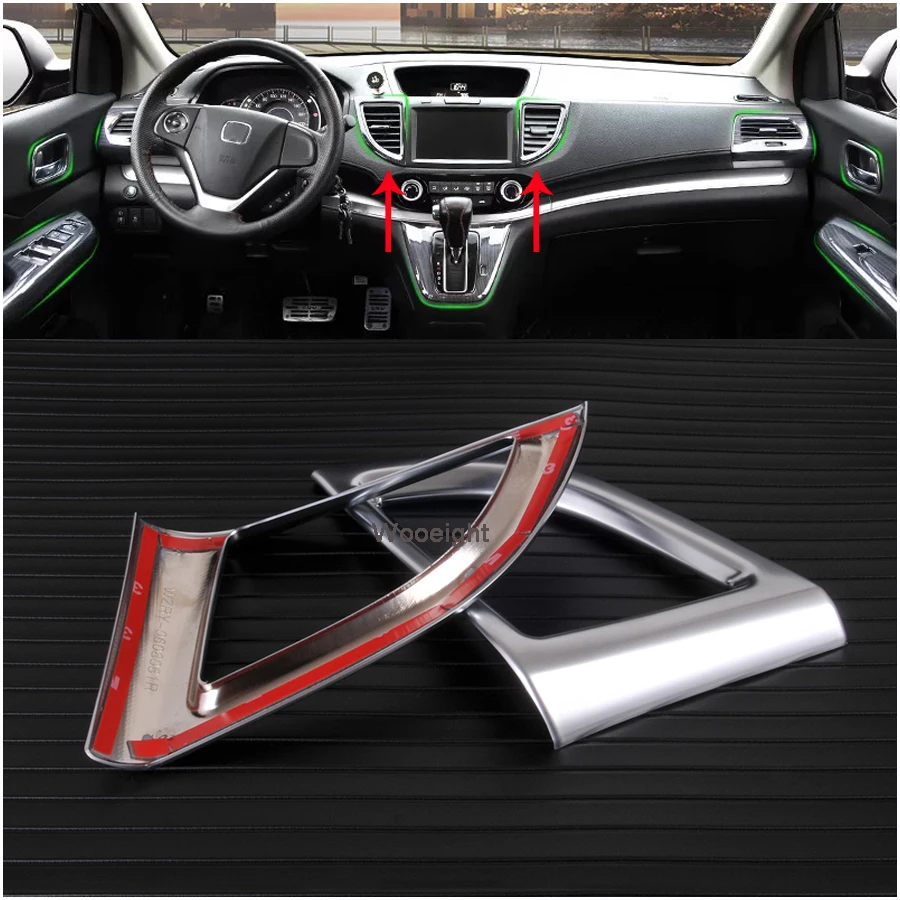 2Pcs ABS Chrome Matte Front Central AC Air Vent Outlet Frame Cover Decoration For Honda CR-V 2012 2013 2014 2016 Car Accessories