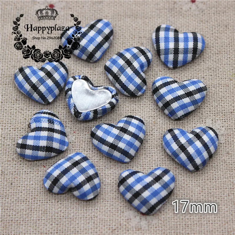 50pcs 17mm Mix Colors Lattice Fabric Covered Heart Flatback Buttons Home Garden Crafts Cabochon Scrapbooking DIY