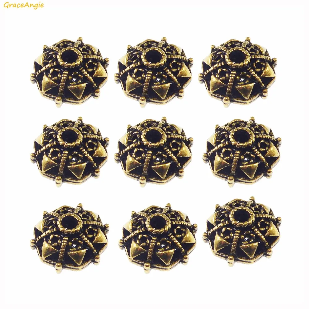 GraceAngie 10pcs Vintage Style Spacer Beads Metal Antique Bronze Handmade Loose Beads DIY Crafts Jewelry Bracelet Findings