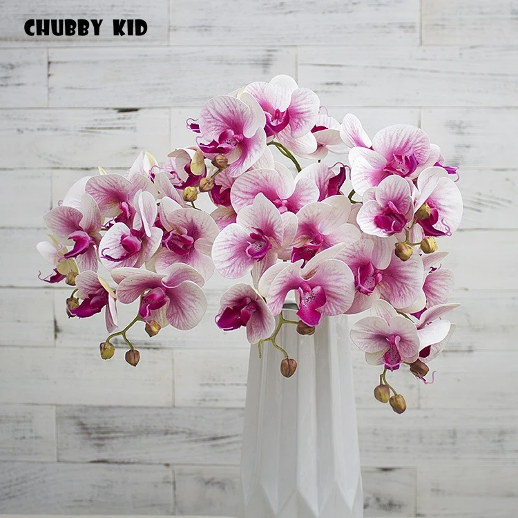 

3D Real touch 6 head artificial butterfly orchids wholesale small felt latex flowers wedding decorative Phalaenopsis 10pcs/lot