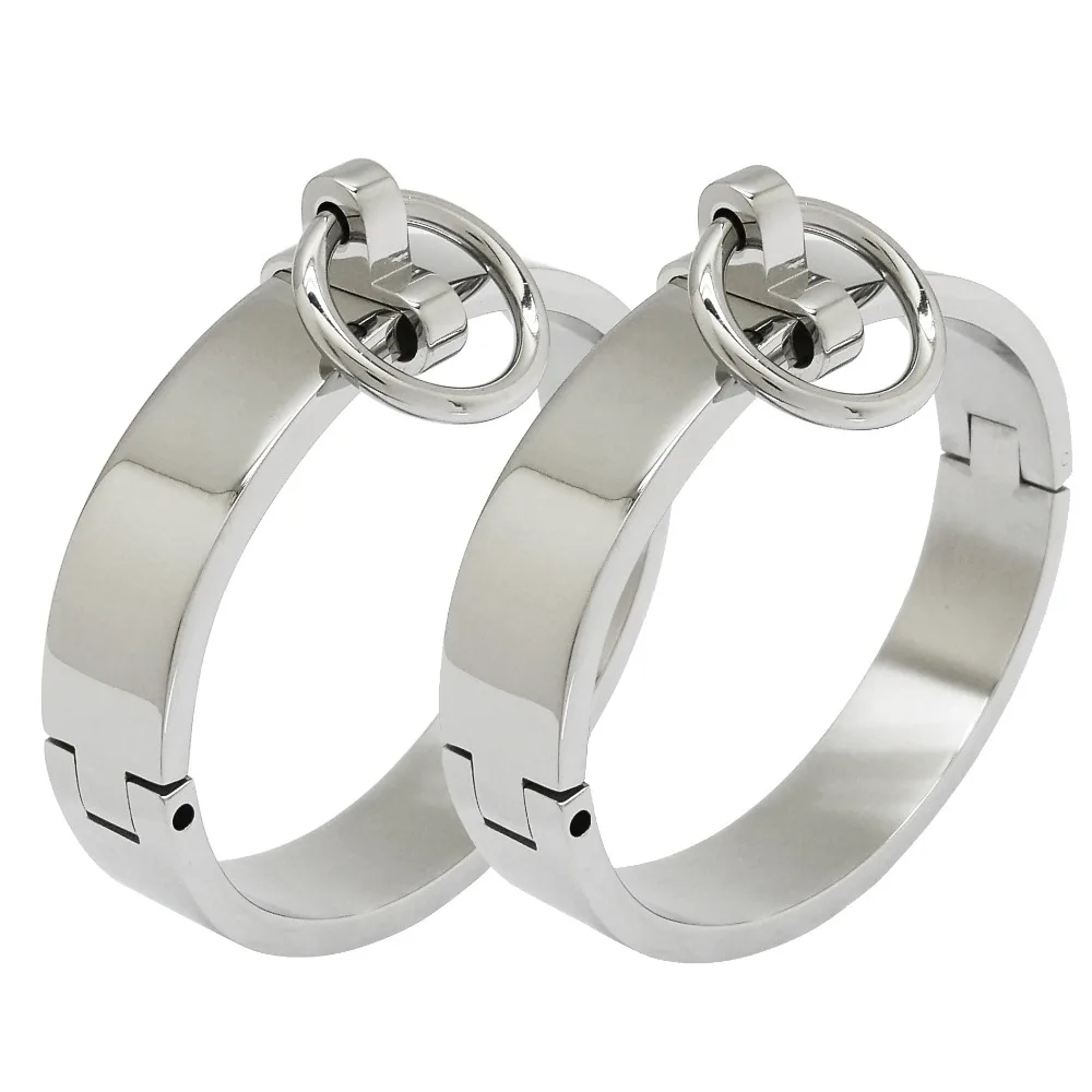 Lockable Stainless Steel Wrist Ankle Cuffs Slave Bracelets Jewelry with Hexagon Key - Lock Restraints for Party Game image 3