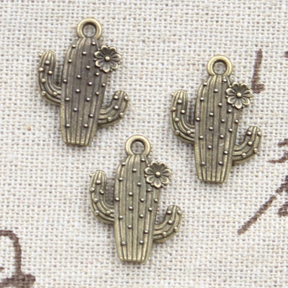 12pcs Charms Desert Cactus Flower 20x15mm Antique Bronze Silver Color Plated Pendant Making DIY Handmade Tibetan Finding Jewelry