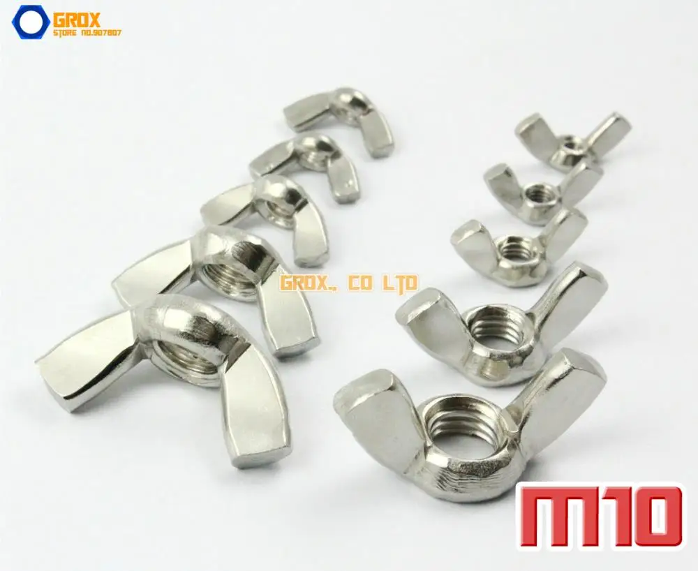 10 Pieces M10 304 Stainless Steel Metric Thread Wing Nut Butterfly Nut A2-70 DIN315