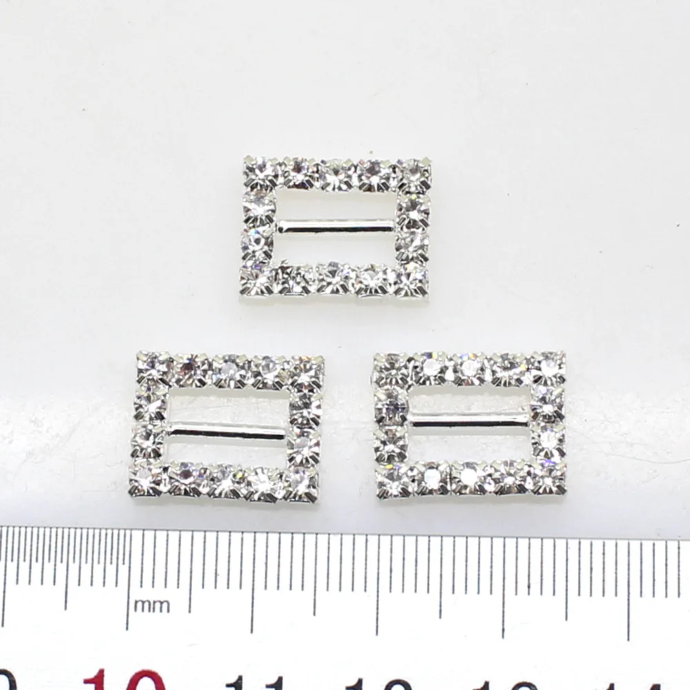 ZMASEY Sale Price 10pcs/Lot 16*12MM Rectangle Crystal Rhinestone Buckle Invitation Ribbon Slider Wedding Card Decoration