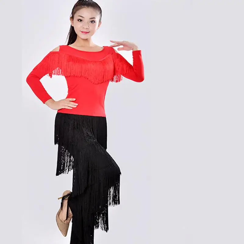 Trajes de baile latino moderno para mujer y niña, traje Sexy con flecos, pantalones largos de salón, tango, rumba, vestidos latinos, ropa para bailarina, novedad de 2021