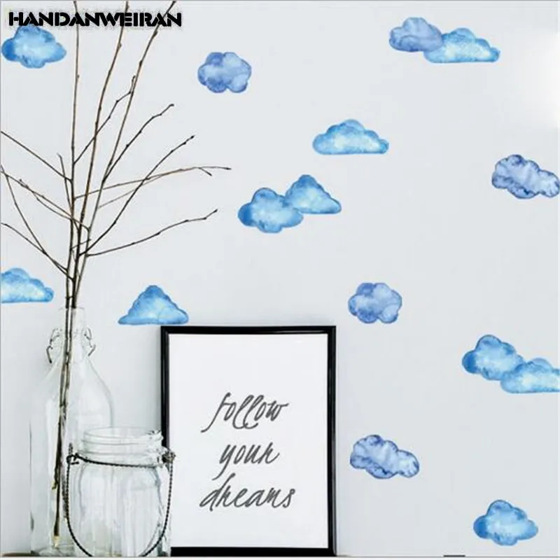 6Sheet=36Pcs Blue Cloud Wall Sticker For Kid's Bedroom DIY Sky Color Home Decal Removable Decorative Stickers Room Nursery Decor