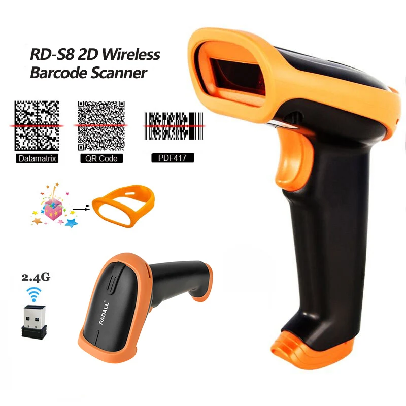 

RADALL 1D/2D QR Wireless Bluetooth Barcode Scanner Data Matrix PDF 417 for Inventory POS Terminal PC MAC