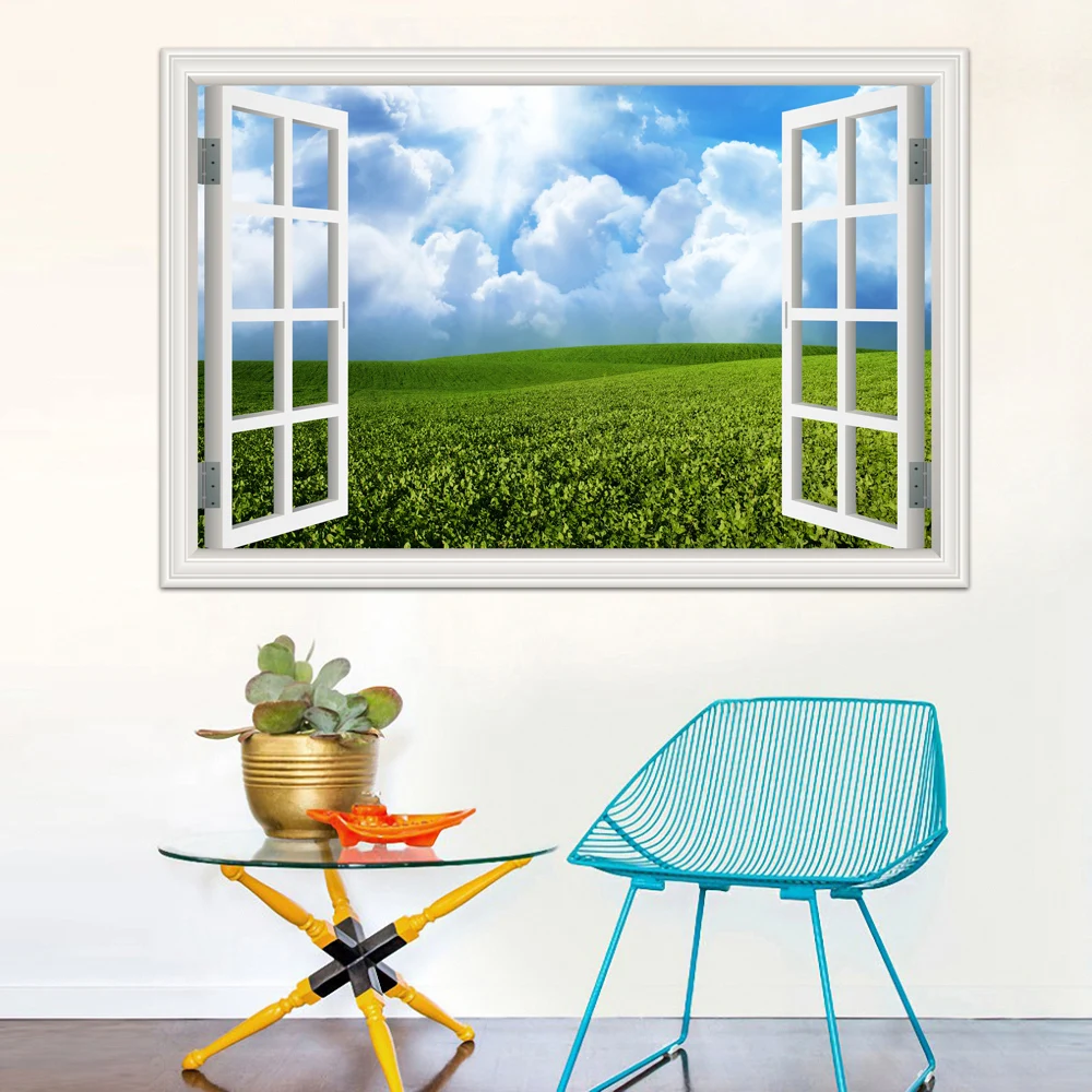 Removable 3D wall sticker Window View Wall Art Green Landscape Large Office Kitchen room decoration Wall Sticker Mural Art