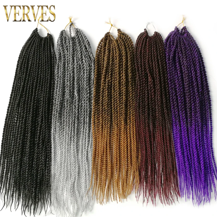 VERVES Ombre Synthetic Crochet Braids 18 inch 30Roots/Pack Small Senegalese Twist Hair Braiding Extensions Black Grey Purple