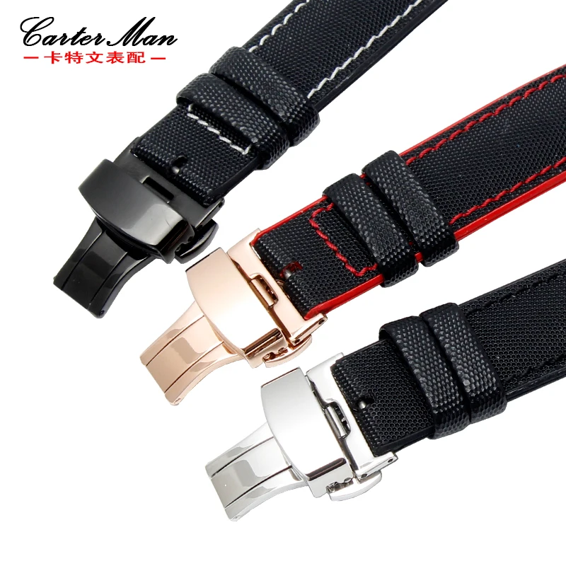 20mm 22mm 24mm Nylon Leather Watch Strap Black General Watch Band for Omega Seamster 300 Seiko Hamilton Certina Citizen Bracelet