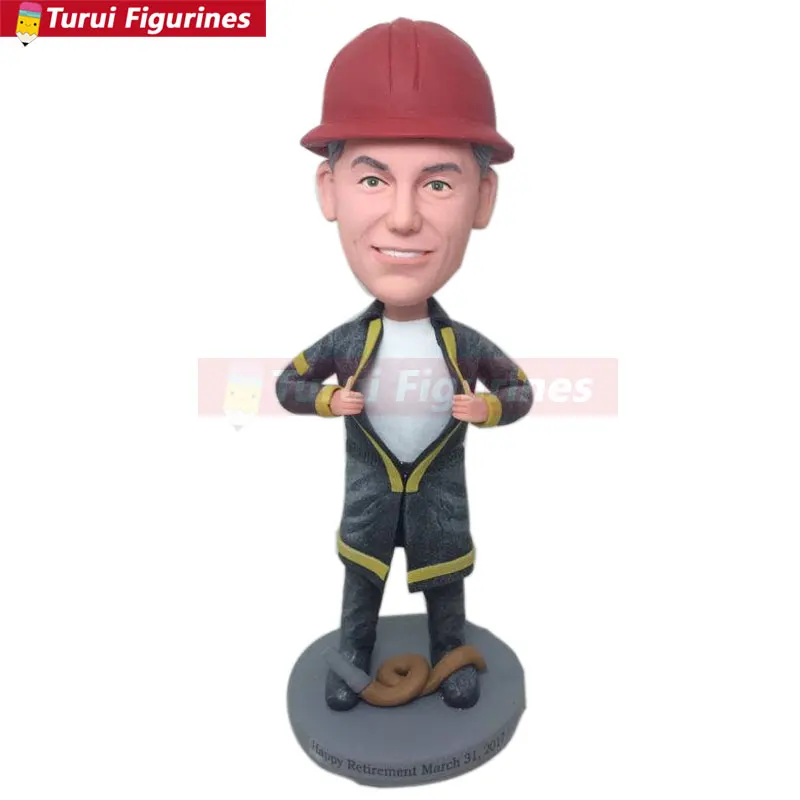 Firefighter Bobble Head Fireman Personalized Fireman Gift Clay Figurines Fireman Birthday Cake Topper Fireman Husband Boyfriend