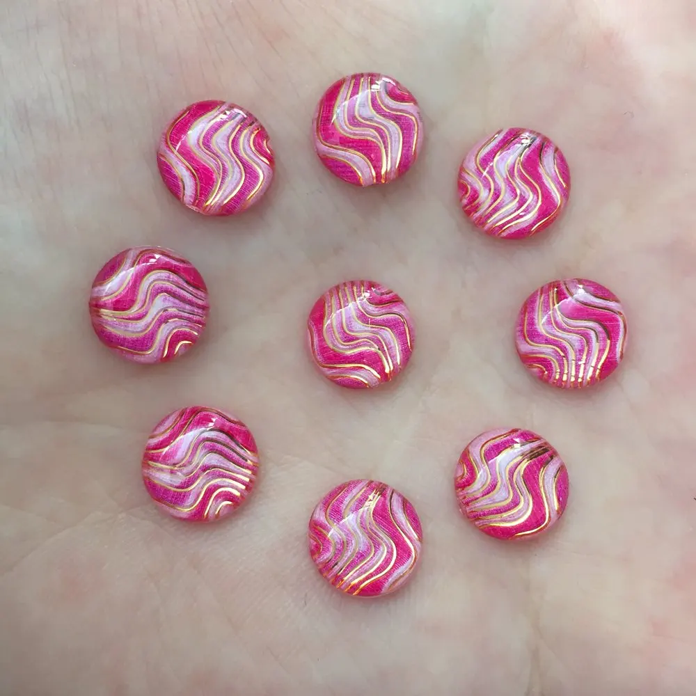 80pcs Resin 10mm Round Colourful Wave Pattern Flatback Rhinestone Ornaments DIY Wedding Appliques Craft W57