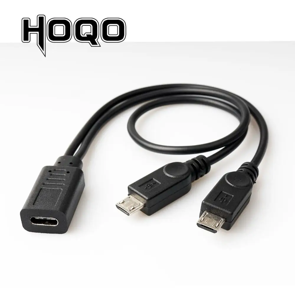 USB-C Y cable USB Type-c Female Connector to Dual Micro usb Male usbc 2.0 Splitter 1 Female to 2 Male Data Charge Extension Cord