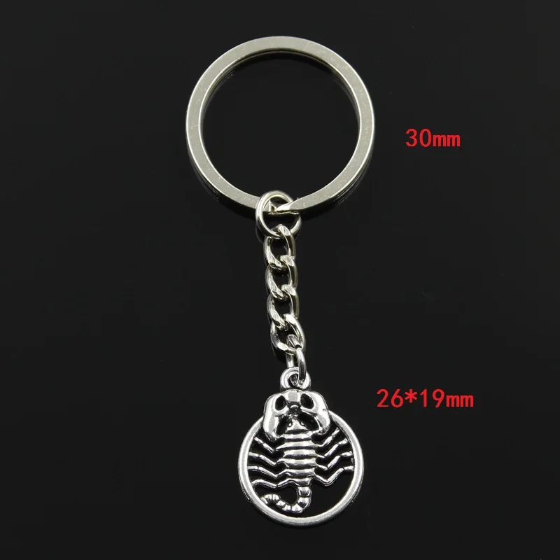 Fashion 30mm Key Ring Metal Key Chain Keychain Jewelry Antique Silver Color Plated Scorpion Scorpio Zodiac 26x19mm Pendant