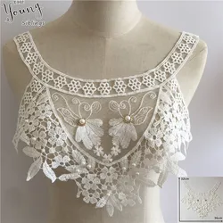 New arrive Milk fiber Embroidery Hollow out Applique Lace Collar DIY ABS pearl Lace Fabric Clothing Accessories Craft supplies