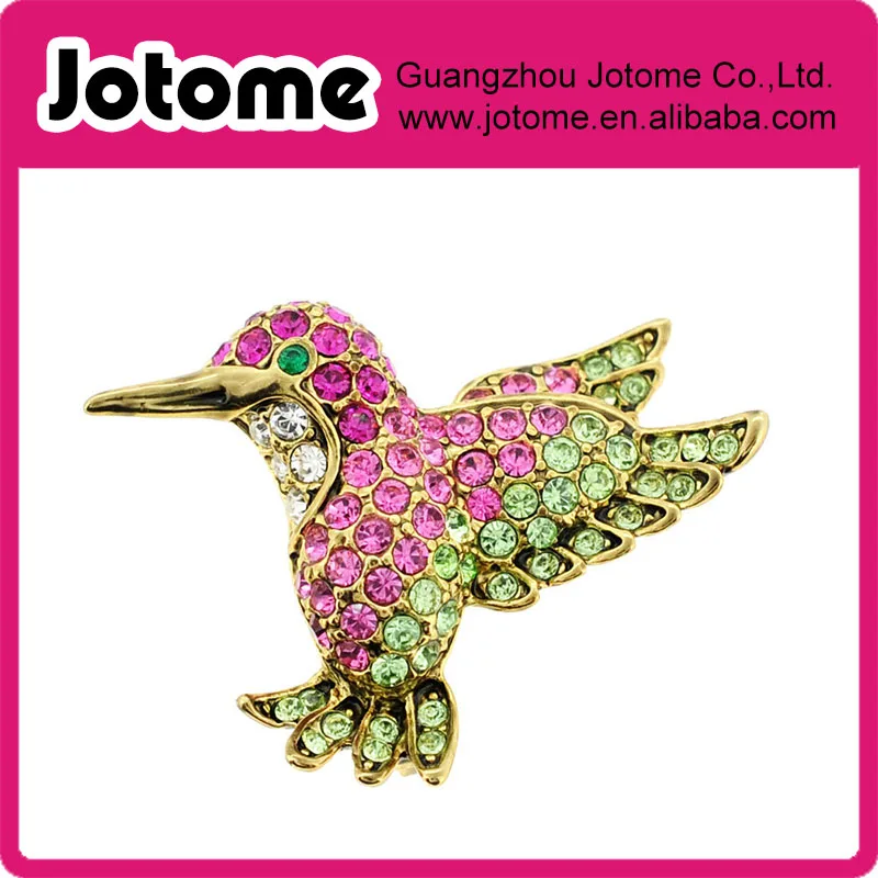 Green Hummingbird Pin Crystal Bird Pin Brooch