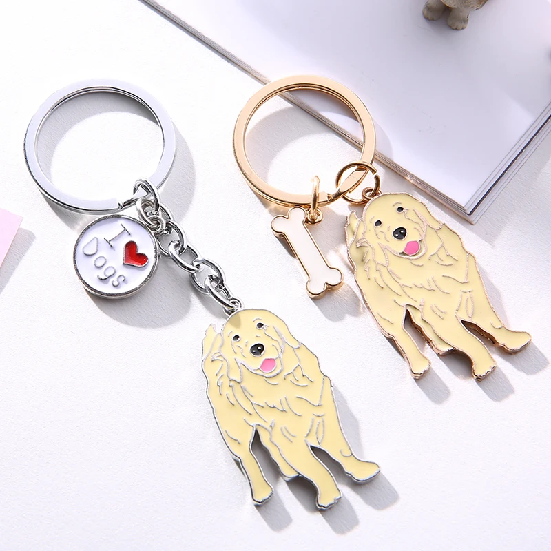 Golden Retriever Pendant Key Chains For Women Men Silver Color Metal Alloy Pet Dog Bag Charm Car Keychain Key Ring Holder Gift