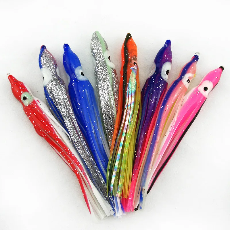 10Pcs/lot 9cm Octopus Lure Squid Jigs Fishing Lure Soft Lure Sea Fishing Salt Water Big Game Bait Skirt Mixed Color