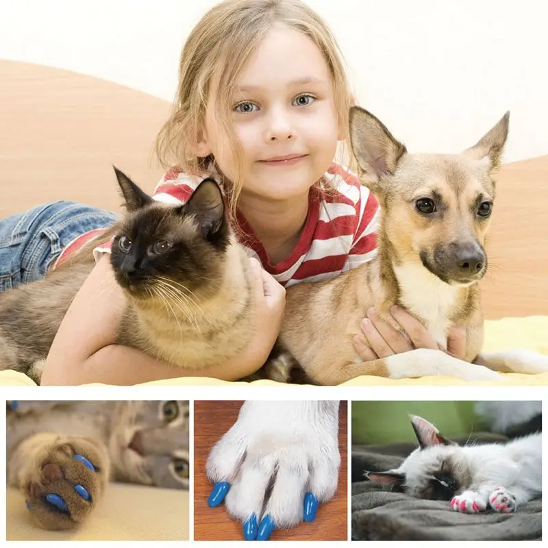 Hot sale 20Pcs/Lot Colorful Soft Rubber Pet Dog Cats Kitten Paw Claws Control Nail Caps Cover Size XS-XXL With Adhesive Glue