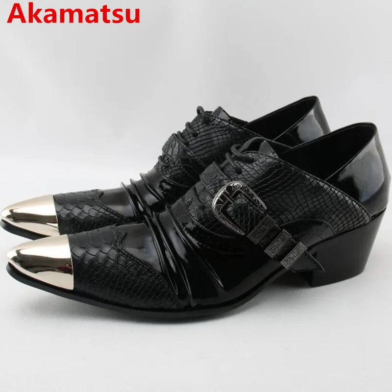 

Akamatsu brand italian mens shoes high heels oxford shoes for men steel pointed toe dress shoes black genuine leather