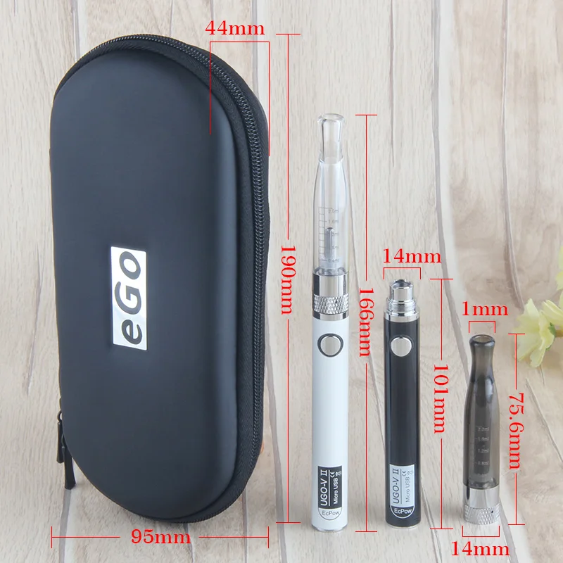 Kingfish Double UGO-VⅡ H2 Vape In EGO Zipper Case VAPE 650/900mah UGO-V ll Battery 2.0ml H2 Atomizer Electronic Cigarette Kits