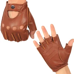 Men's Half Finger Real Leather Gloves Driving Unlined Sheepskin Fingerless Gloves Fingerless Gloves Fitness Gloves NAN7-5