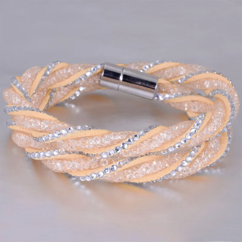 Miasol Double Wrap Rhinestone Full Resin Crystal Magnetic Clasp Girls Bracelets For Women Jewelry Gifts