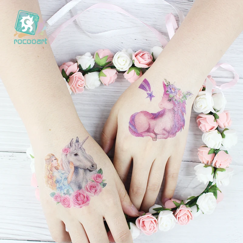 New Cartoon Colorful Unicorn Fairy Tales Temporary Tattoo For Children Kids Waterproof Tattoo Sticker Girl Baby Body Art Horse