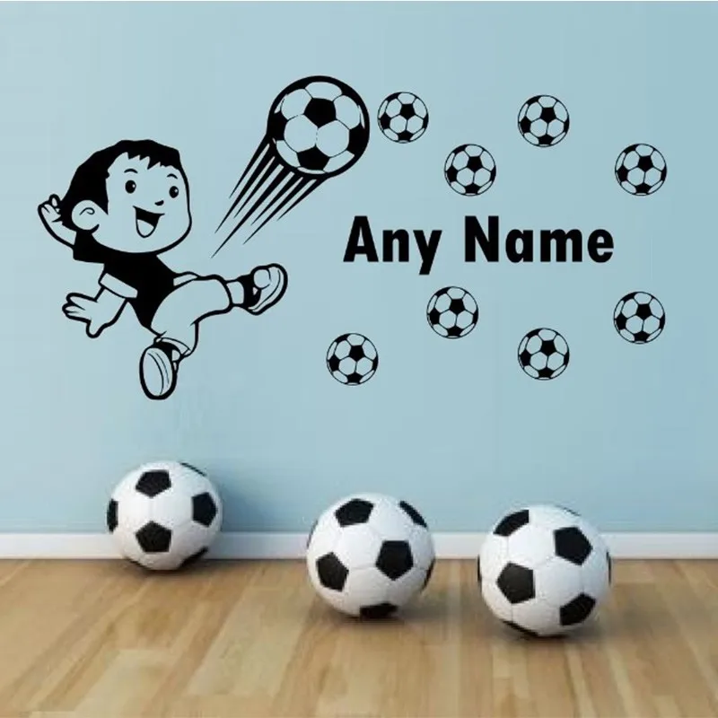 

Personalised Football Vinyl Wall Sticker Any Name Wall Art Decal Kids Bedroom soccer wallpaper home decoration size 58*30cm