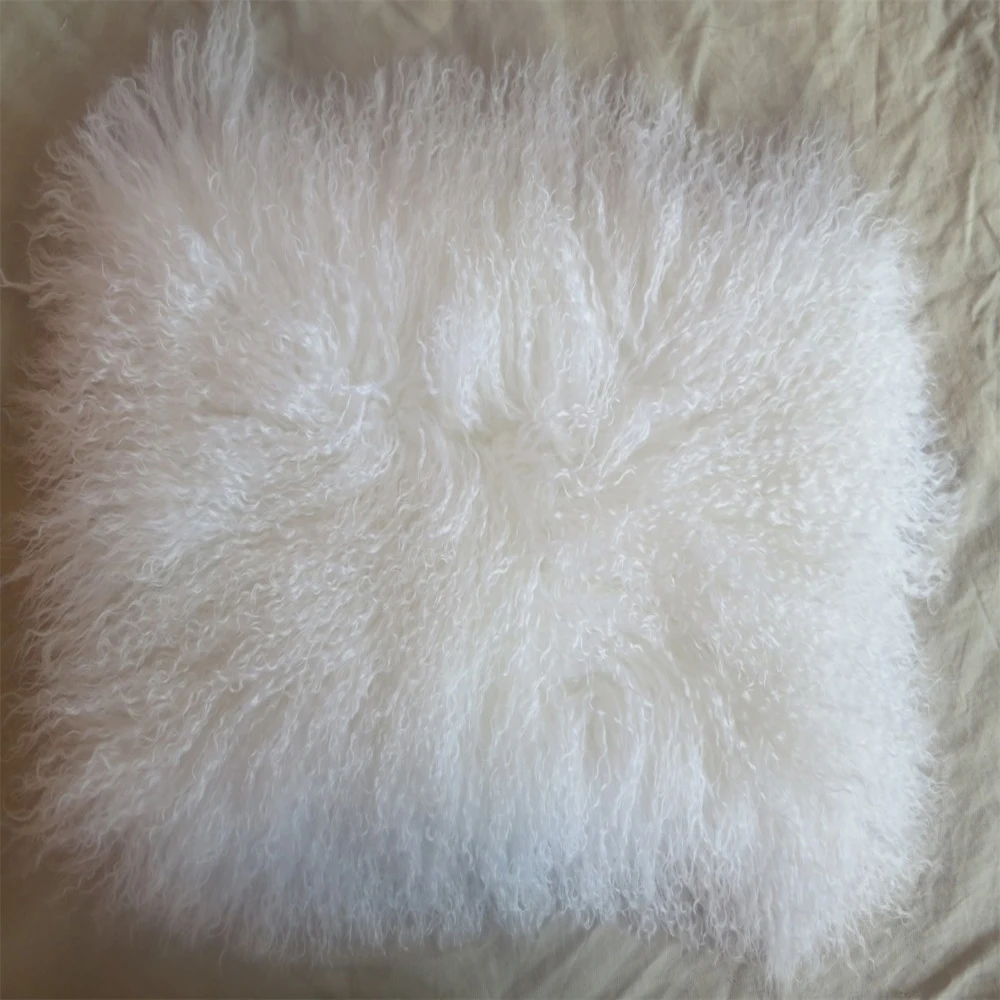 White Mongolian Lamb Fur Pillow Cover For Sofa Real Fur Cushion Covers Tibetan Sheepskin Decorative Throw Pillows 18 