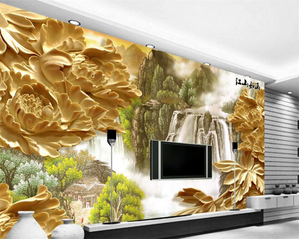 

Beibehang Custom wallpaper 3D stereo relief flower waterfall mural wallpaper for wall 3d living room bedroom 3d wallpaper mural