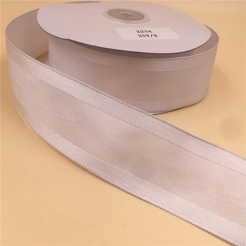 N2234 38MM shiny white moire satin taffeta ribbon gift box wrapping wired edge ribbon 25yards roll